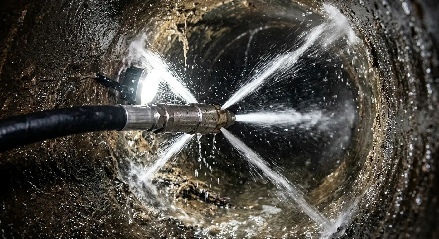 High-pressure hydro jetting nozzle cleaning sewer pipe for Trenchless Sewer Repair in Dickson